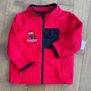 Red Fleece Jacket with Moose Embroidery